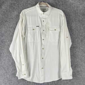 Poncho The Iceman Shirt Men Medium White Magnetic Pockets Outdoor Fishing Vented